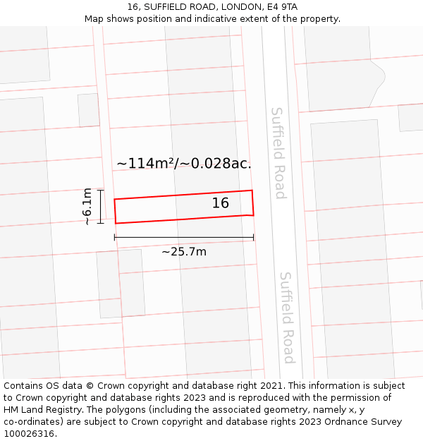 16, SUFFIELD ROAD, LONDON, E4 9TA: Plot and title map