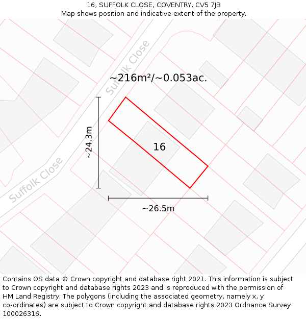 16, SUFFOLK CLOSE, COVENTRY, CV5 7JB: Plot and title map