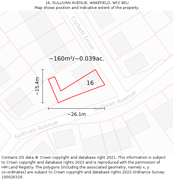 16, SULLIVAN AVENUE, WAKEFIELD, WF2 9EU: Plot and title map