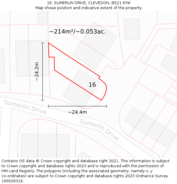 16, SUMERLIN DRIVE, CLEVEDON, BS21 6YW: Plot and title map