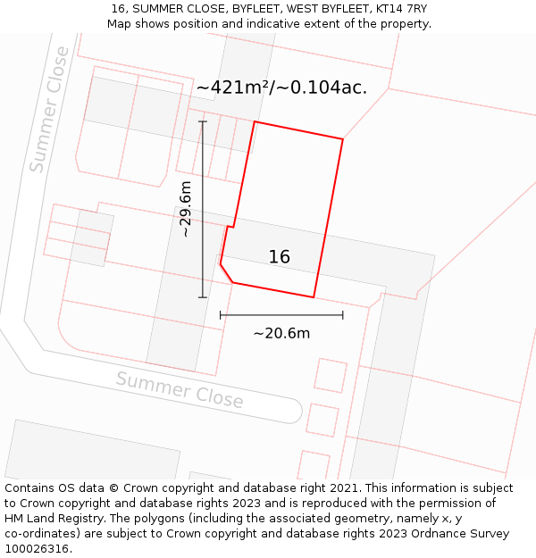 16, SUMMER CLOSE, BYFLEET, WEST BYFLEET, KT14 7RY: Plot and title map
