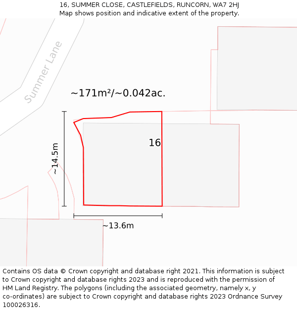 16, SUMMER CLOSE, CASTLEFIELDS, RUNCORN, WA7 2HJ: Plot and title map