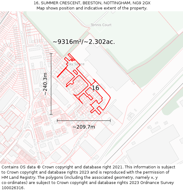 16, SUMMER CRESCENT, BEESTON, NOTTINGHAM, NG9 2GX: Plot and title map