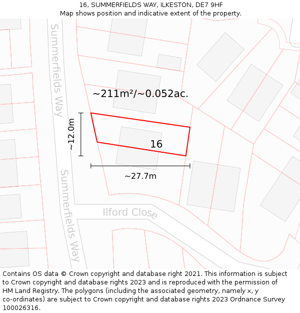 16, SUMMERFIELDS WAY, ILKESTON, DE7 9HF: Plot and title map