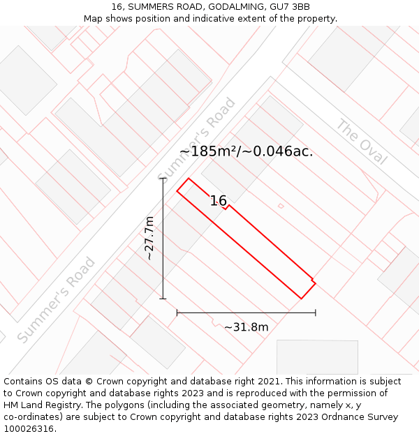 16, SUMMERS ROAD, GODALMING, GU7 3BB: Plot and title map