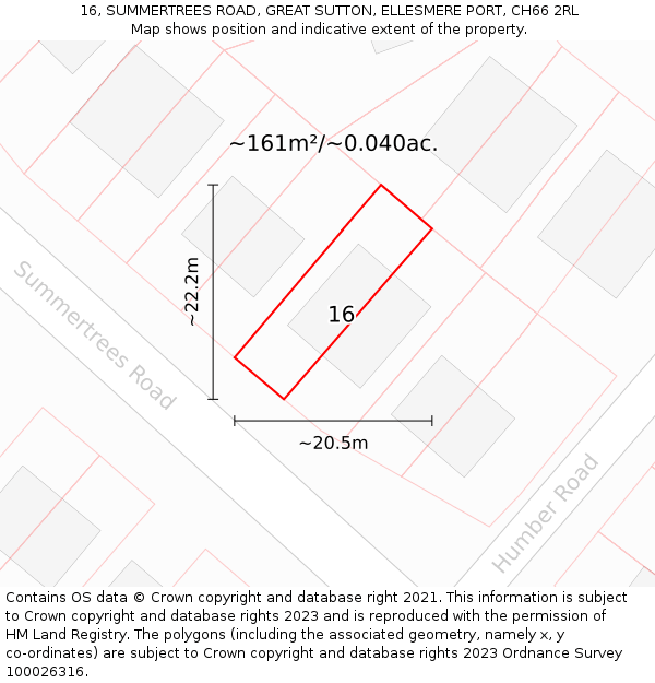 16, SUMMERTREES ROAD, GREAT SUTTON, ELLESMERE PORT, CH66 2RL: Plot and title map