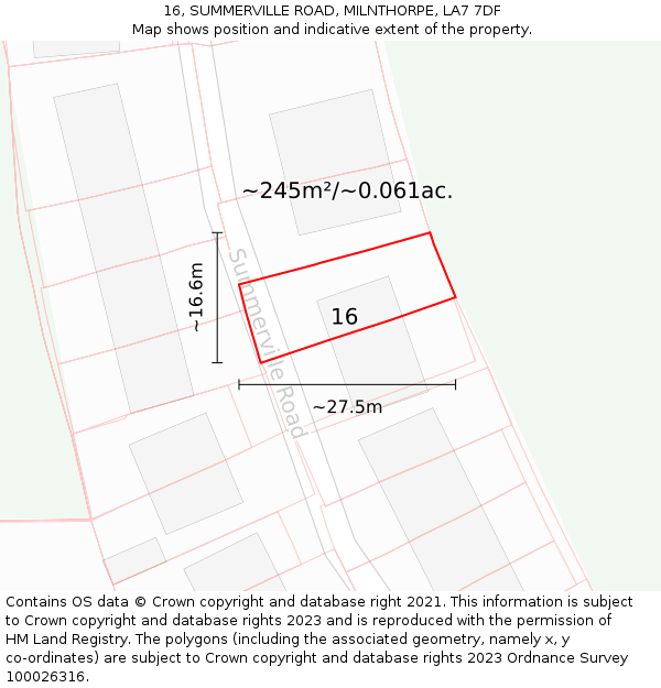 16, SUMMERVILLE ROAD, MILNTHORPE, LA7 7DF: Plot and title map