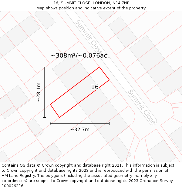 16, SUMMIT CLOSE, LONDON, N14 7NR: Plot and title map