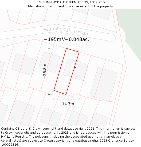 16, SUNNINGDALE GREEN, LEEDS, LS17 7SQ: Plot and title map