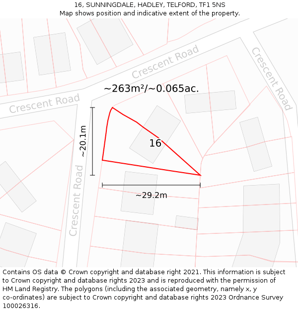 16, SUNNINGDALE, HADLEY, TELFORD, TF1 5NS: Plot and title map