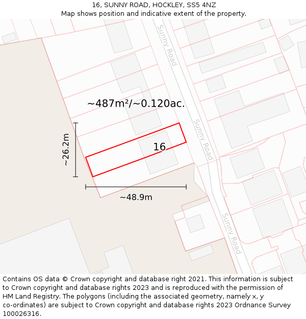 16, SUNNY ROAD, HOCKLEY, SS5 4NZ: Plot and title map