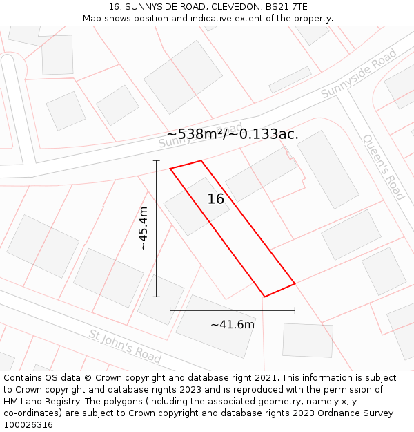 16, SUNNYSIDE ROAD, CLEVEDON, BS21 7TE: Plot and title map