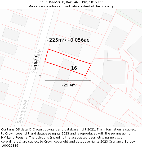 16, SUNNYVALE, RAGLAN, USK, NP15 2EF: Plot and title map