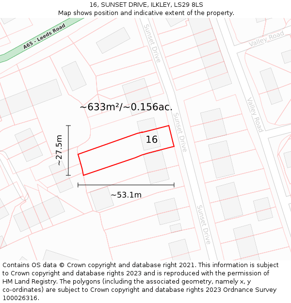 16, SUNSET DRIVE, ILKLEY, LS29 8LS: Plot and title map
