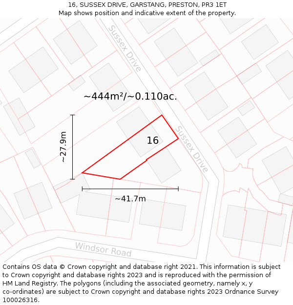 16, SUSSEX DRIVE, GARSTANG, PRESTON, PR3 1ET: Plot and title map