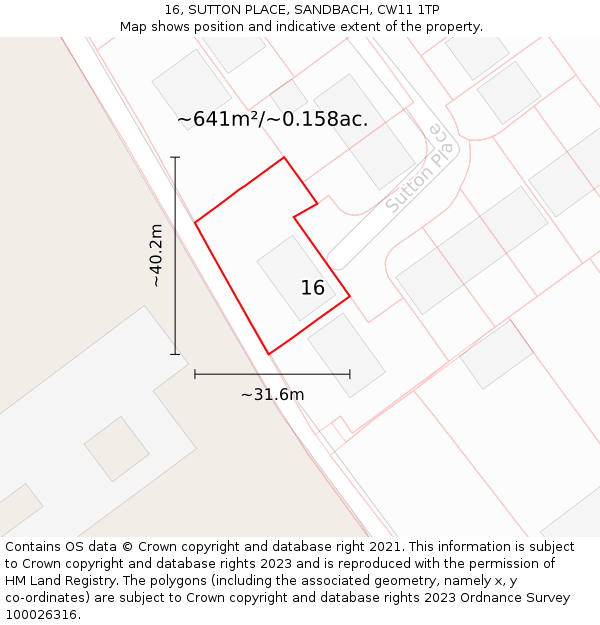 16, SUTTON PLACE, SANDBACH, CW11 1TP: Plot and title map