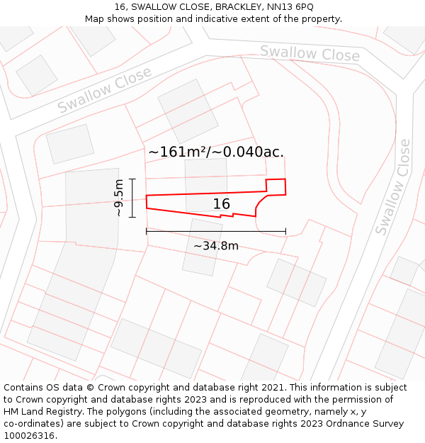 16, SWALLOW CLOSE, BRACKLEY, NN13 6PQ: Plot and title map