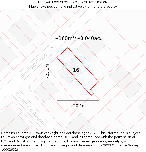 16, SWALLOW CLOSE, NOTTINGHAM, NG6 0NF: Plot and title map