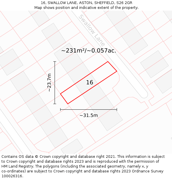 16, SWALLOW LANE, ASTON, SHEFFIELD, S26 2GR: Plot and title map