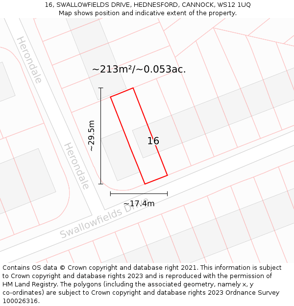 16, SWALLOWFIELDS DRIVE, HEDNESFORD, CANNOCK, WS12 1UQ: Plot and title map