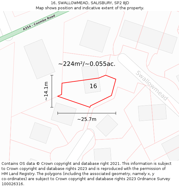 16, SWALLOWMEAD, SALISBURY, SP2 8JD: Plot and title map