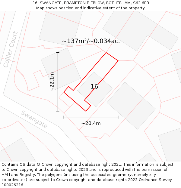 16, SWANGATE, BRAMPTON BIERLOW, ROTHERHAM, S63 6ER: Plot and title map