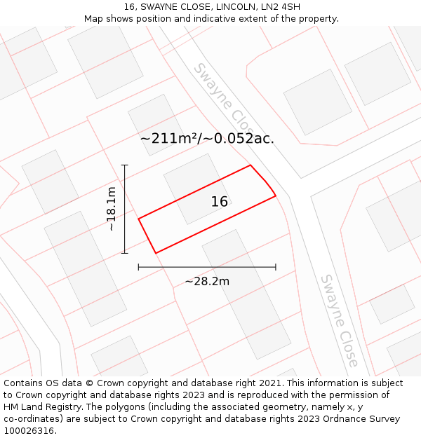 16, SWAYNE CLOSE, LINCOLN, LN2 4SH: Plot and title map