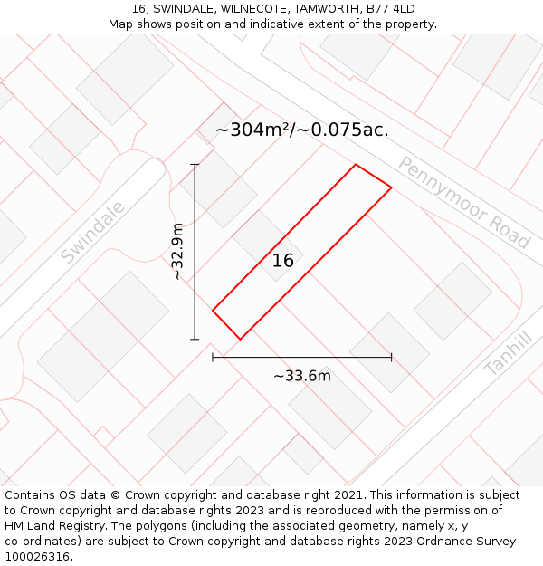 16, SWINDALE, WILNECOTE, TAMWORTH, B77 4LD: Plot and title map