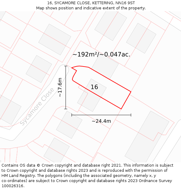 16, SYCAMORE CLOSE, KETTERING, NN16 9ST: Plot and title map