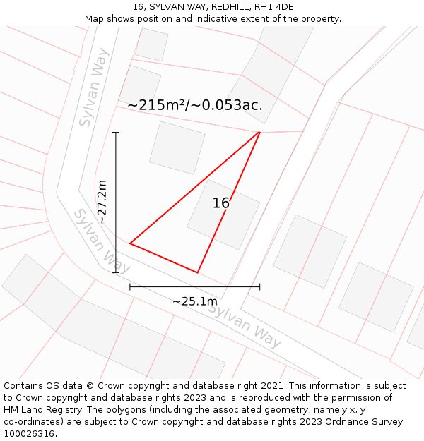 16, SYLVAN WAY, REDHILL, RH1 4DE: Plot and title map