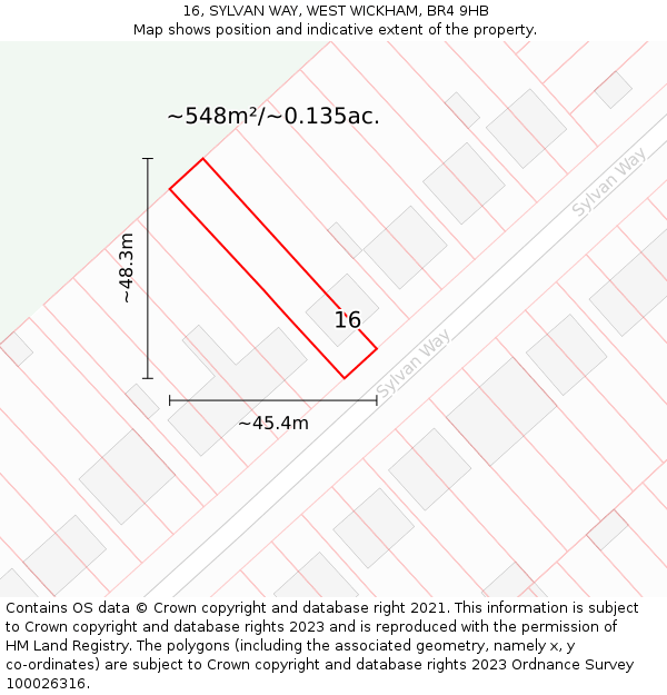 16, SYLVAN WAY, WEST WICKHAM, BR4 9HB: Plot and title map