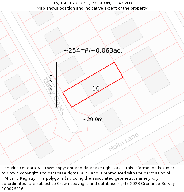 16, TABLEY CLOSE, PRENTON, CH43 2LB: Plot and title map