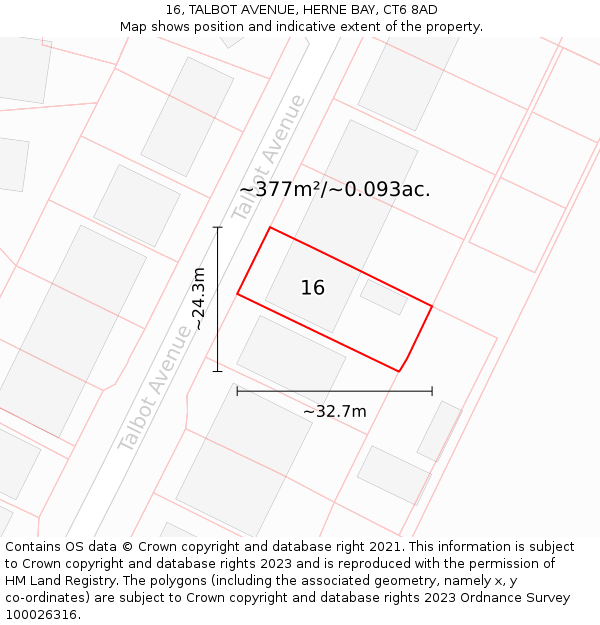 16, TALBOT AVENUE, HERNE BAY, CT6 8AD: Plot and title map