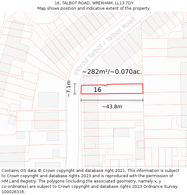 16, TALBOT ROAD, WREXHAM, LL13 7DY: Plot and title map