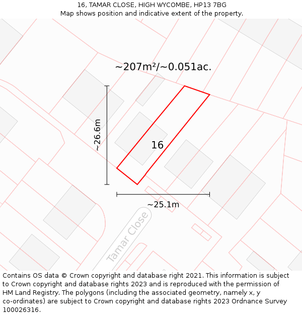 16, TAMAR CLOSE, HIGH WYCOMBE, HP13 7BG: Plot and title map