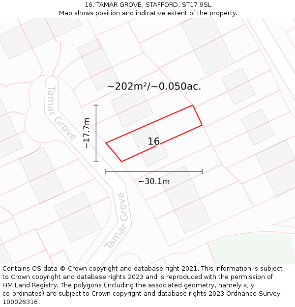 16, TAMAR GROVE, STAFFORD, ST17 9SL: Plot and title map