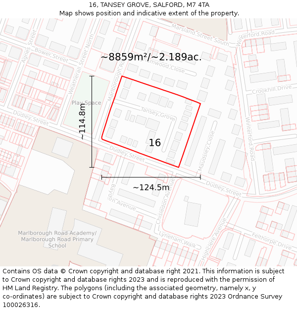 16, TANSEY GROVE, SALFORD, M7 4TA: Plot and title map