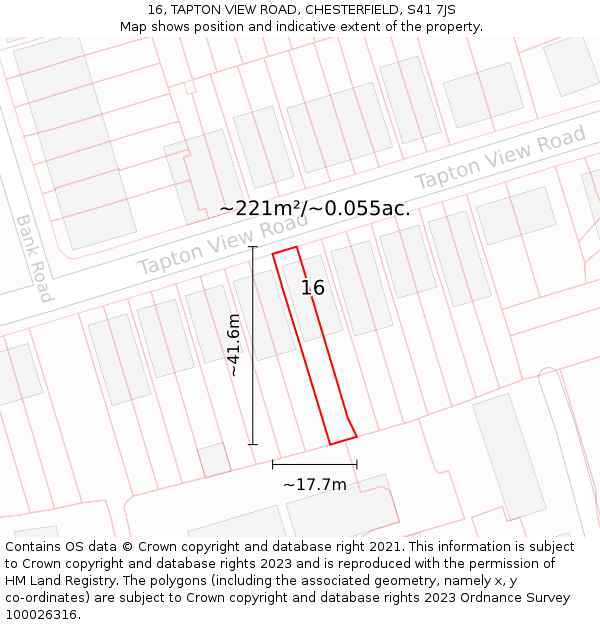 16, TAPTON VIEW ROAD, CHESTERFIELD, S41 7JS: Plot and title map
