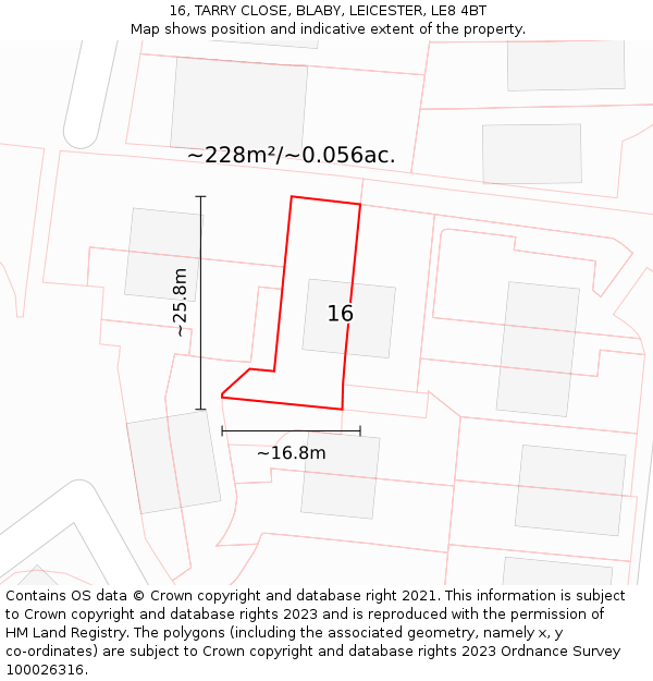 16, TARRY CLOSE, BLABY, LEICESTER, LE8 4BT: Plot and title map