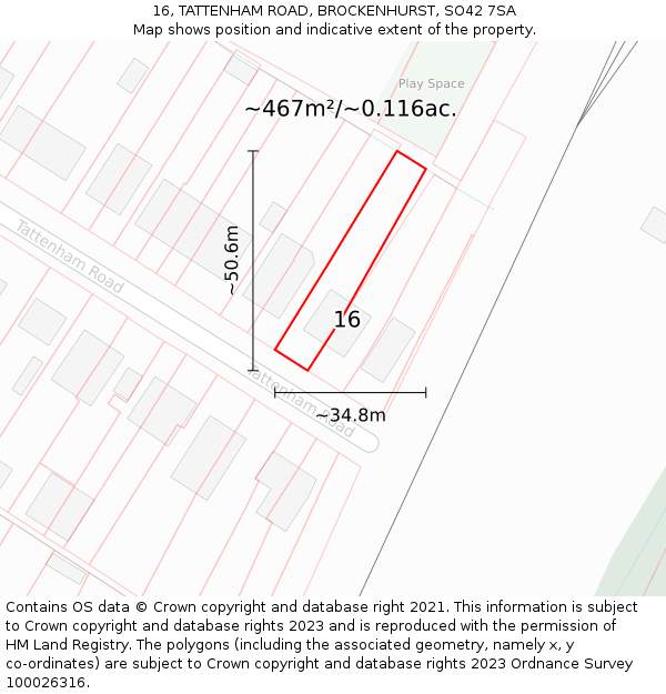 16, TATTENHAM ROAD, BROCKENHURST, SO42 7SA: Plot and title map