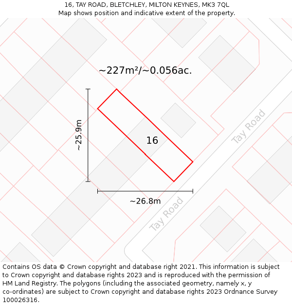 16, TAY ROAD, BLETCHLEY, MILTON KEYNES, MK3 7QL: Plot and title map