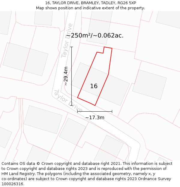 16, TAYLOR DRIVE, BRAMLEY, TADLEY, RG26 5XP: Plot and title map