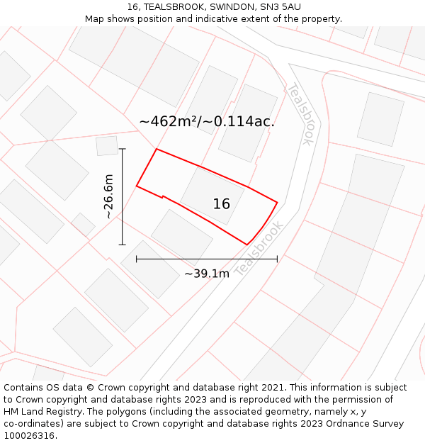 16, TEALSBROOK, SWINDON, SN3 5AU: Plot and title map