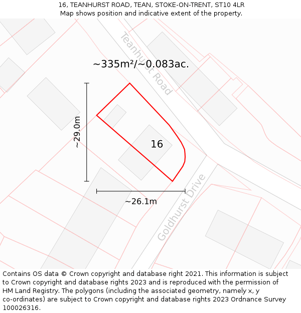 16, TEANHURST ROAD, TEAN, STOKE-ON-TRENT, ST10 4LR: Plot and title map