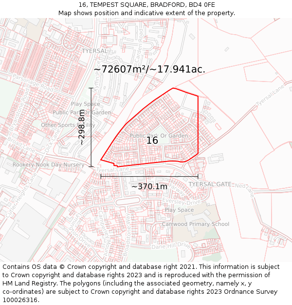 16, TEMPEST SQUARE, BRADFORD, BD4 0FE: Plot and title map