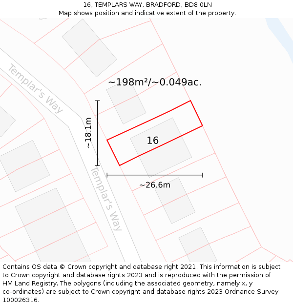 16, TEMPLARS WAY, BRADFORD, BD8 0LN: Plot and title map