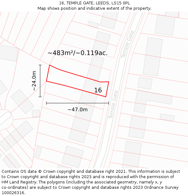 16, TEMPLE GATE, LEEDS, LS15 0PL: Plot and title map