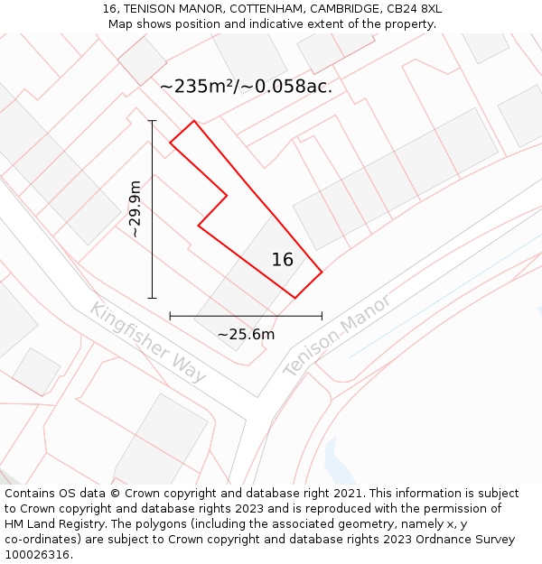 16, TENISON MANOR, COTTENHAM, CAMBRIDGE, CB24 8XL: Plot and title map