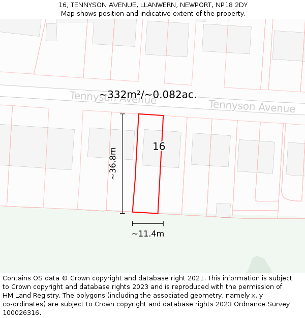 16, TENNYSON AVENUE, LLANWERN, NEWPORT, NP18 2DY: Plot and title map