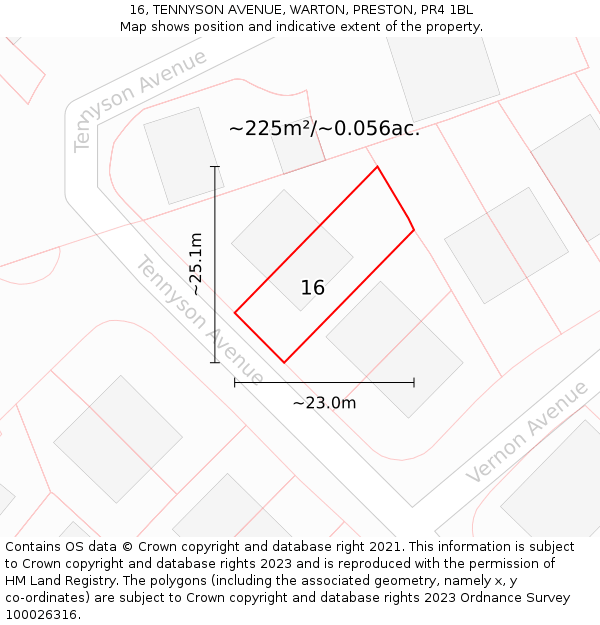 16, TENNYSON AVENUE, WARTON, PRESTON, PR4 1BL: Plot and title map